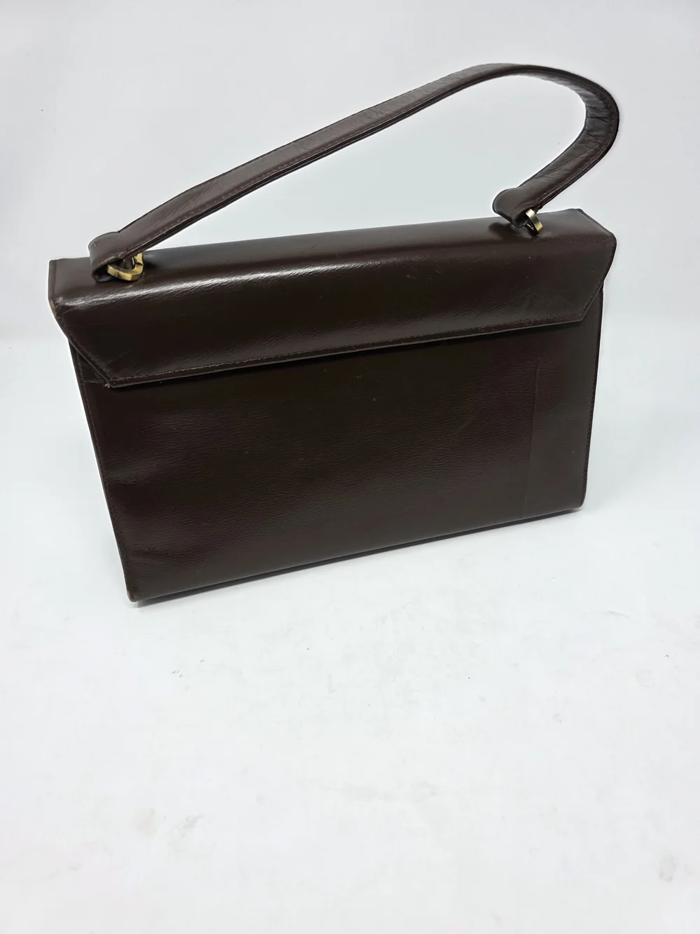 Vintage Saks Fifth Avenue Brown Leather Handbag Top Handle Structured Box Purse